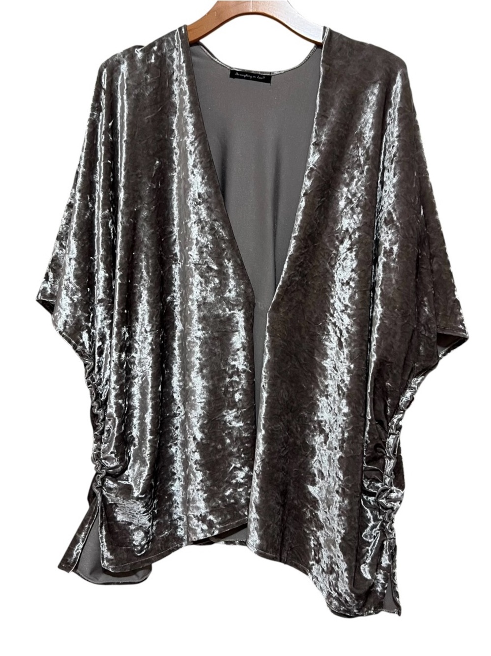 Do Everything In Love Crushed Velvet Open Front Cardigan Kimono Gray Metallic OS